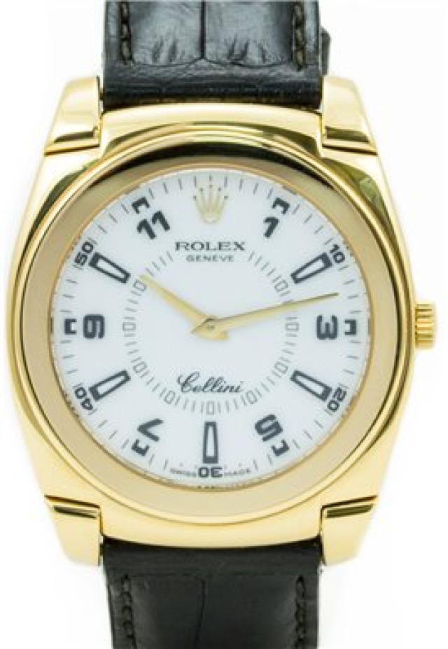 Rolex 5330 Yellow Gold on Strap White with Black Arabic & Luminous Idex